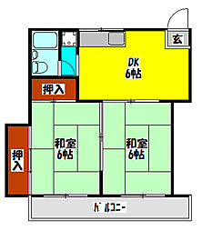 WESTヒルズ門真南 2DKの間取図画像