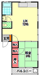 コーポ御堂 1LDKの間取図画像