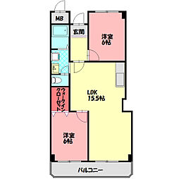 大松グリーンハイツ下馬伏 2LDKの間取図画像