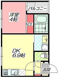 グリュック清水 1DKの間取図画像