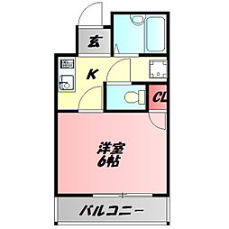 イーソリーフォレスト 1Kの間取図画像