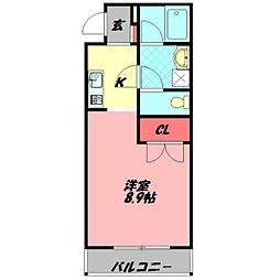 アヴェーレ金下2 1Kの間取図画像