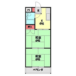 西三荘森岡ハイツ 2Kの間取図画像