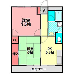 大西マンション 2DKの間取図画像