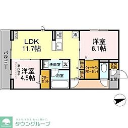 プロスペールＥ　No.1 3階2LDKの間取り