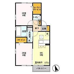 シャルマン市川 1階2DKの間取り