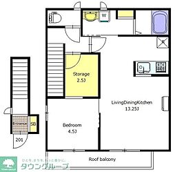 クレールM 2階1LDKの間取り