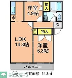 つくばエクスプレス 流山セントラルパーク駅 徒歩22分の賃貸アパート 2階2LDKの間取り