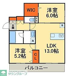 JR常磐線 柏駅 徒歩7分の賃貸マンション 2階2LDKの間取り