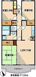 イーストパーク胡録台 3LDKの間取図画像