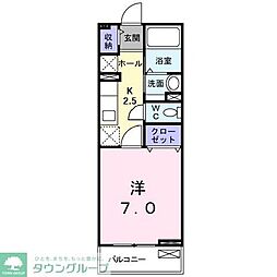 セカンドフルール 1Kの間取図画像