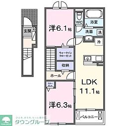 クイーンハウスII B棟 2LDKの間取図画像