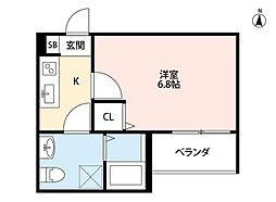 エシエル 1Kの間取図画像