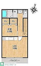 柏市西原一丁目アパート 1LDKの間取図画像