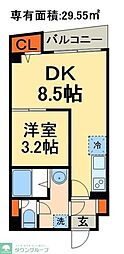 ジュネパレス松戸第67 1DKの間取図画像