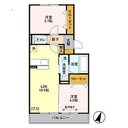 ルミエール・ハイツ 2LDKの間取図画像