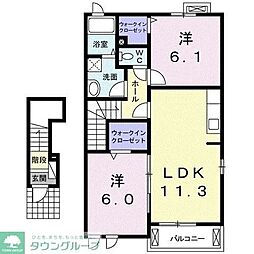 カーサ大井C 2LDKの間取図画像