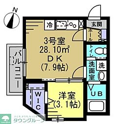 ルアナメゾン馬橋02 1DKの間取図画像