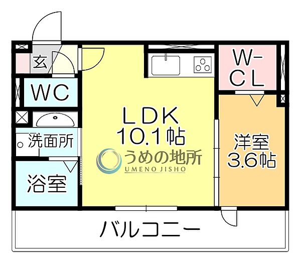 D-ROOM　FIRST　大善寺駅前 302｜福岡県久留米市大善寺大橋１丁目(賃貸アパート1LDK・3階・33.51㎡)の写真 その2