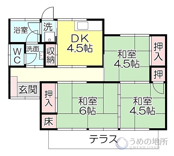 御井町諸冨貸家3 ｜福岡県久留米市御井町(賃貸一戸建3DK・--・51.34㎡)の写真 その2