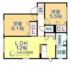 スリーゼC棟 102 ｜ 福岡県久留米市宮ノ陣６丁目（賃貸アパート2LDK・1階・57.70㎡） その2