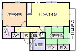 バティール西小森野B 2LDKの間取図画像