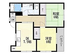 サンハイツ1 2LDKの間取図画像