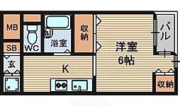 シエテ野間 1Kの間取図画像