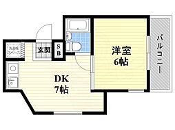 リバージュ東園田 1DKの間取図画像