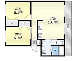 兵庫県尼崎市東園田町１丁目（賃貸マンション2LDK・2階・57.33㎡） その2