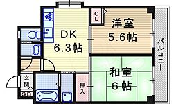 セントラル第2東園田 2DKの間取図画像