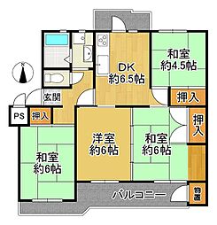 橿原市オレンジマンション1号棟 4DKの間取図画像