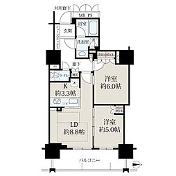 ローレルタワー堺筋本町 2LDKの間取図画像