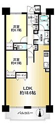 コスモ千代田 2LDKの間取図画像