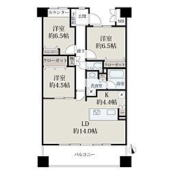ジオ香里ケ丘中央公園 3LDKの間取図画像