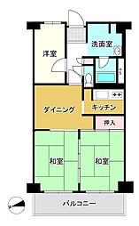 コトーハイツ伏見稲荷A棟 3DKの間取図画像