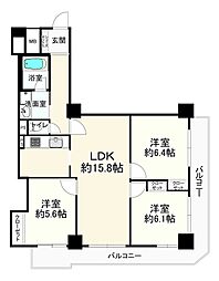 キングマンション心斎橋東 3LDKの間取図画像