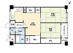 芦屋山打出住宅 2LDKの間取図画像