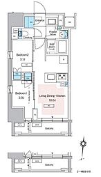 JR総武本線 錦糸町駅 徒歩9分の賃貸マンション 7階2LDKの間取り