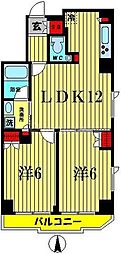 都営大江戸線 両国駅 徒歩6分の賃貸マンション 3階2LDKの間取り