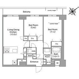東京メトロ半蔵門線 押上駅 徒歩11分の賃貸マンション 7階2LDKの間取り