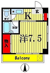 都営新宿線 菊川駅 徒歩4分の賃貸マンション 4階1Kの間取り