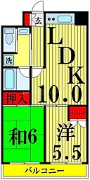 JR総武線 亀戸駅 徒歩10分の賃貸マンション 3階2LDKの間取り