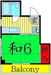 JR総武線 亀戸駅 徒歩4分の賃貸マンション 2階1Kの間取り