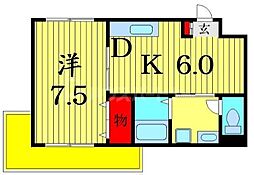 サンハイム四つ木 1DKの間取図画像