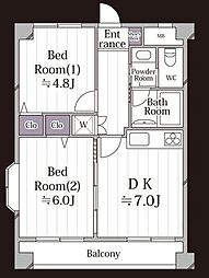 ベルカワナ 2DKの間取図画像