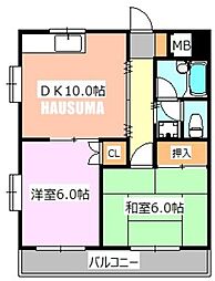 JR京浜東北・根岸線 赤羽駅 徒歩14分の賃貸マンション 3階2LDKの間取り