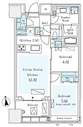 東京メトロ有楽町線 市ケ谷駅 徒歩9分の賃貸マンション 6階2LDKの間取り