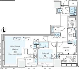 東京メトロ有楽町線 市ケ谷駅 徒歩9分の賃貸マンション 15階2LDKの間取り