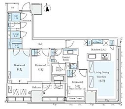 東京メトロ有楽町線 市ケ谷駅 徒歩9分の賃貸マンション 11階3LDKの間取り